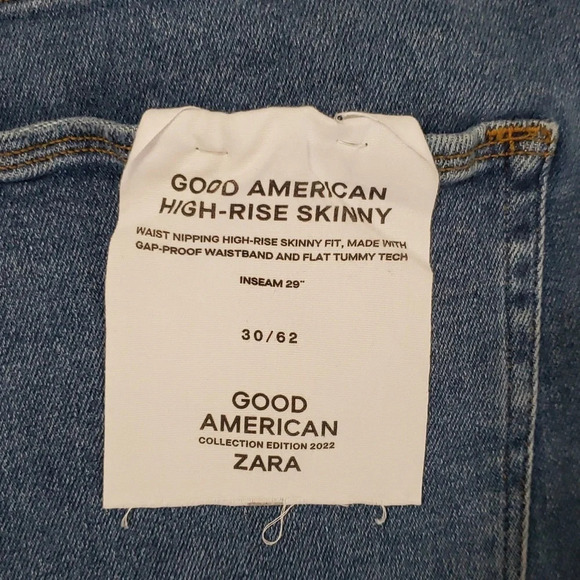 Good American x Zara High Rise Skinny Jeans Medium Wash Women's 30W/62 Distress - Picture 10 of 16